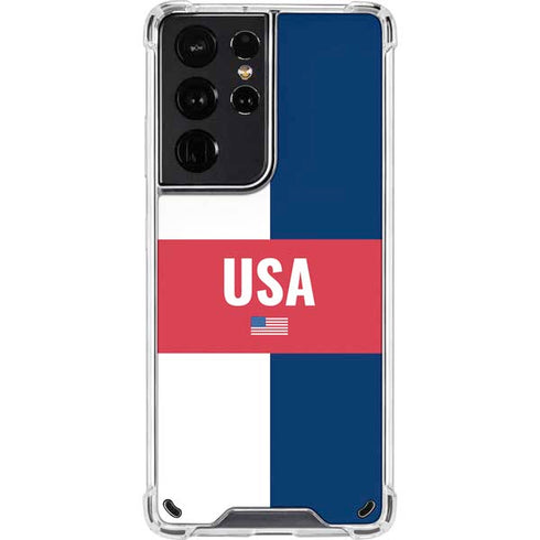 USA Flag Color Block Galaxy S21 Ultra 5G Clear Case